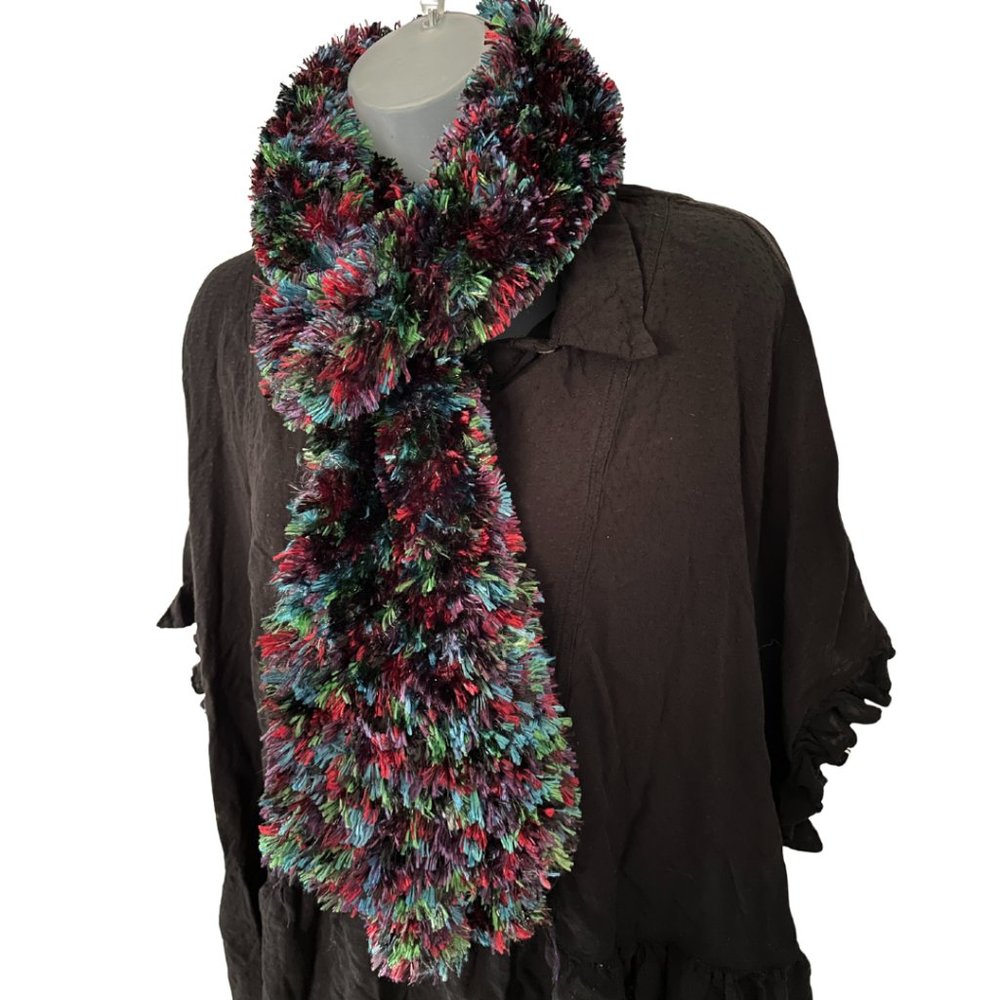 Cejon Shaggy Faux-Fur Scarf Jewel-tone Black Wrap Very Soft 70 Inch